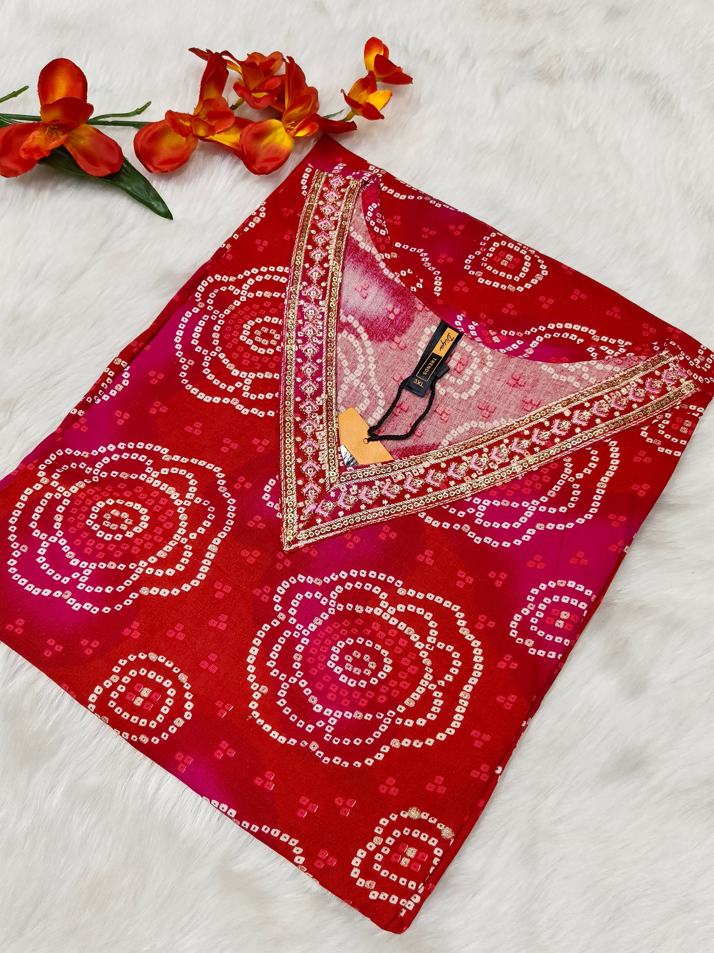 Red Designer Rayon Kurti