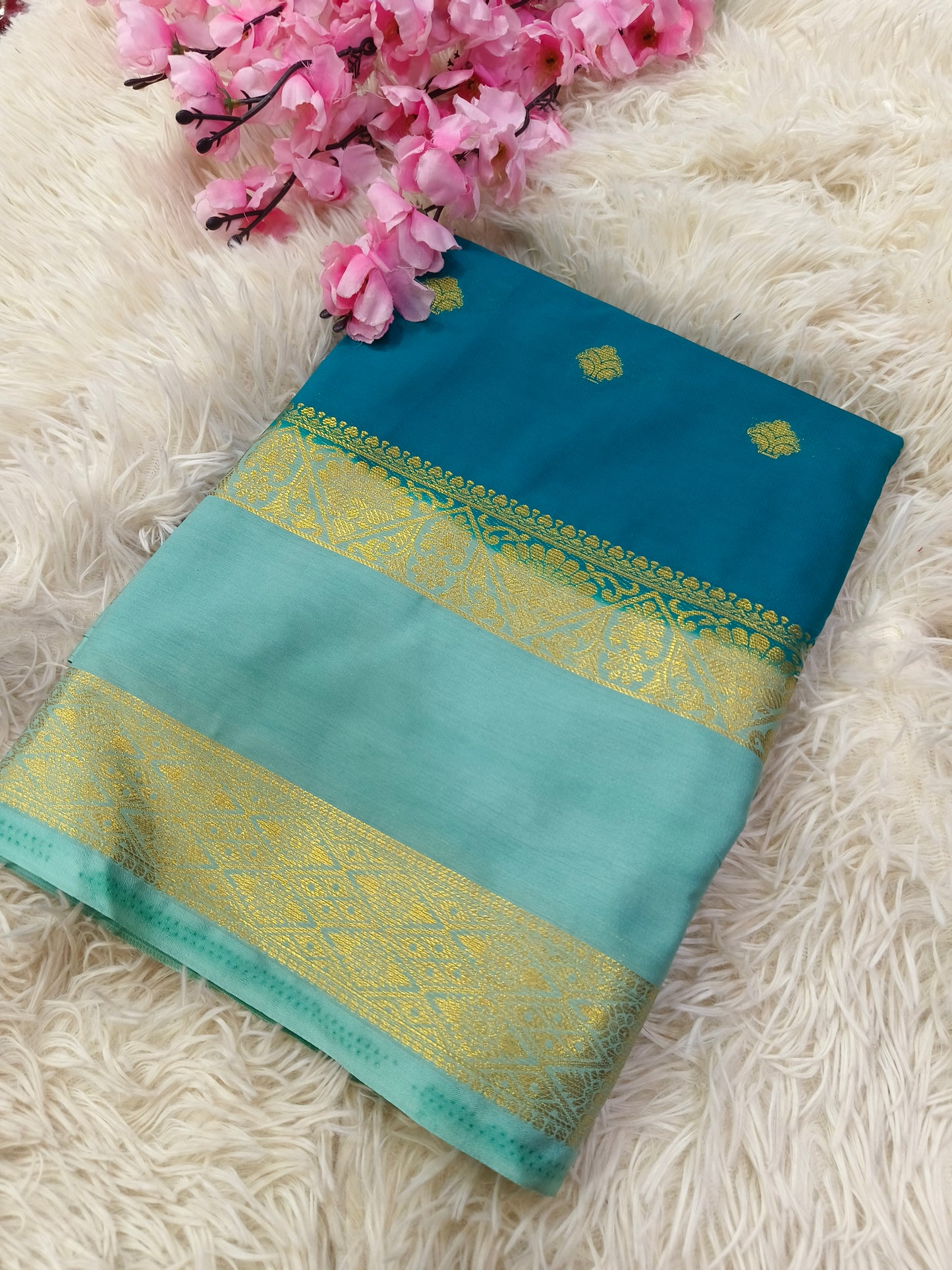 Blue With Light Blue Semi Mysore crepe silk saree