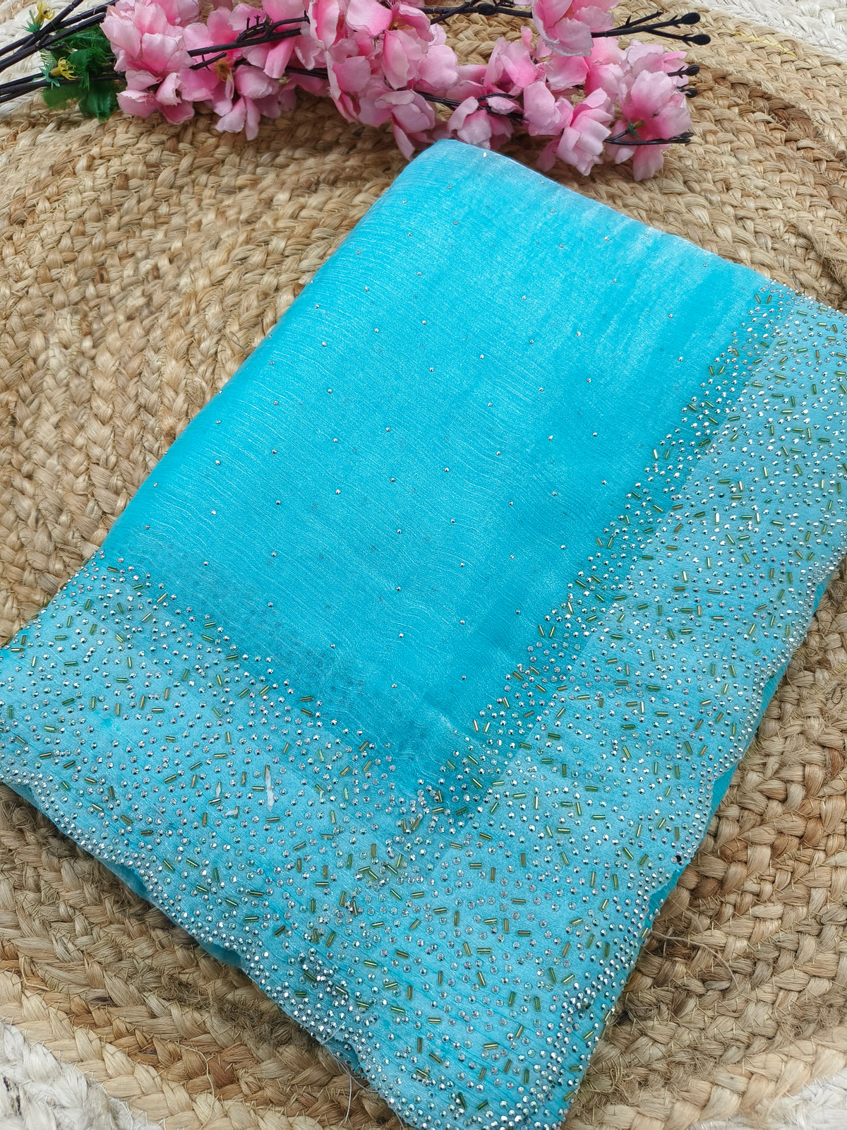Sky blue designer Georgette saree