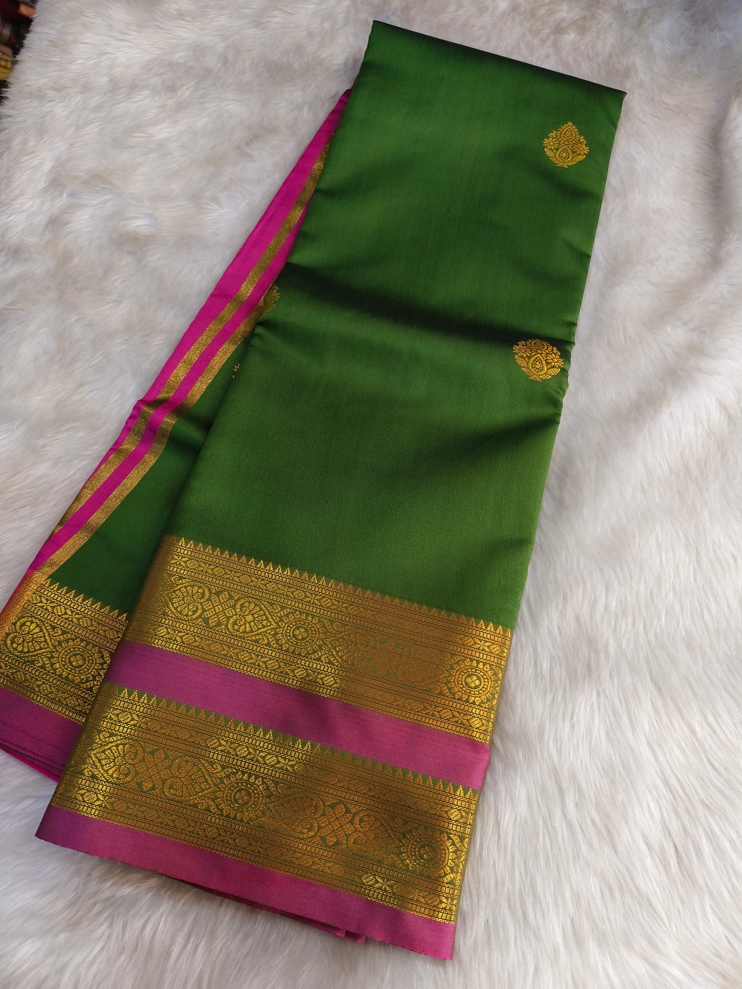 Olive Green Semi kanchi silk saree