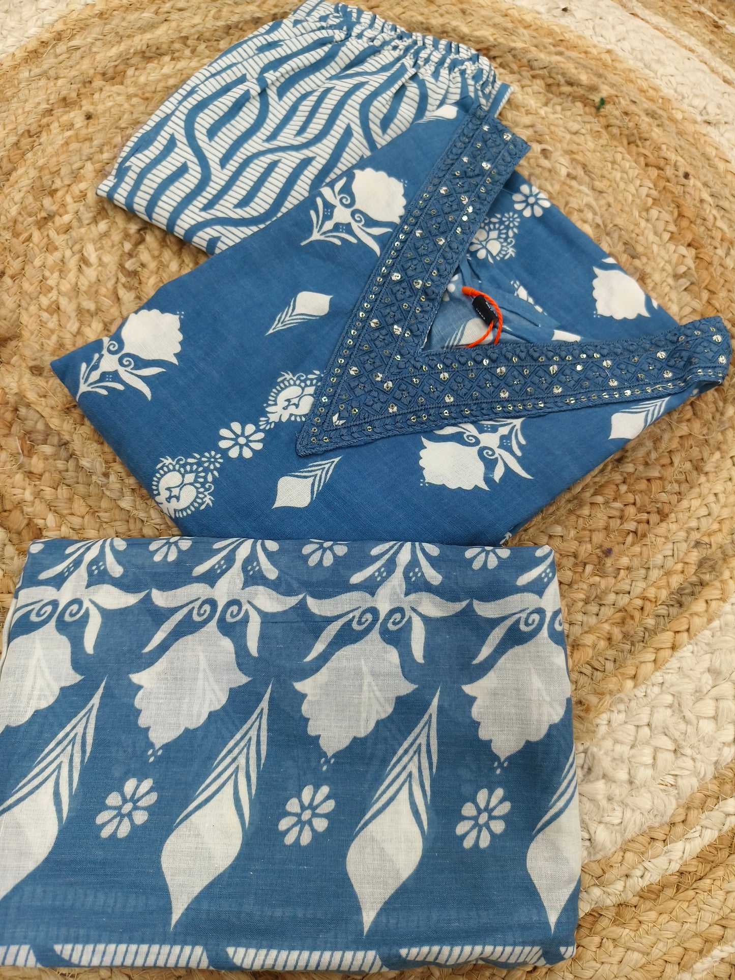 Blue Cotton sets with duppatta
