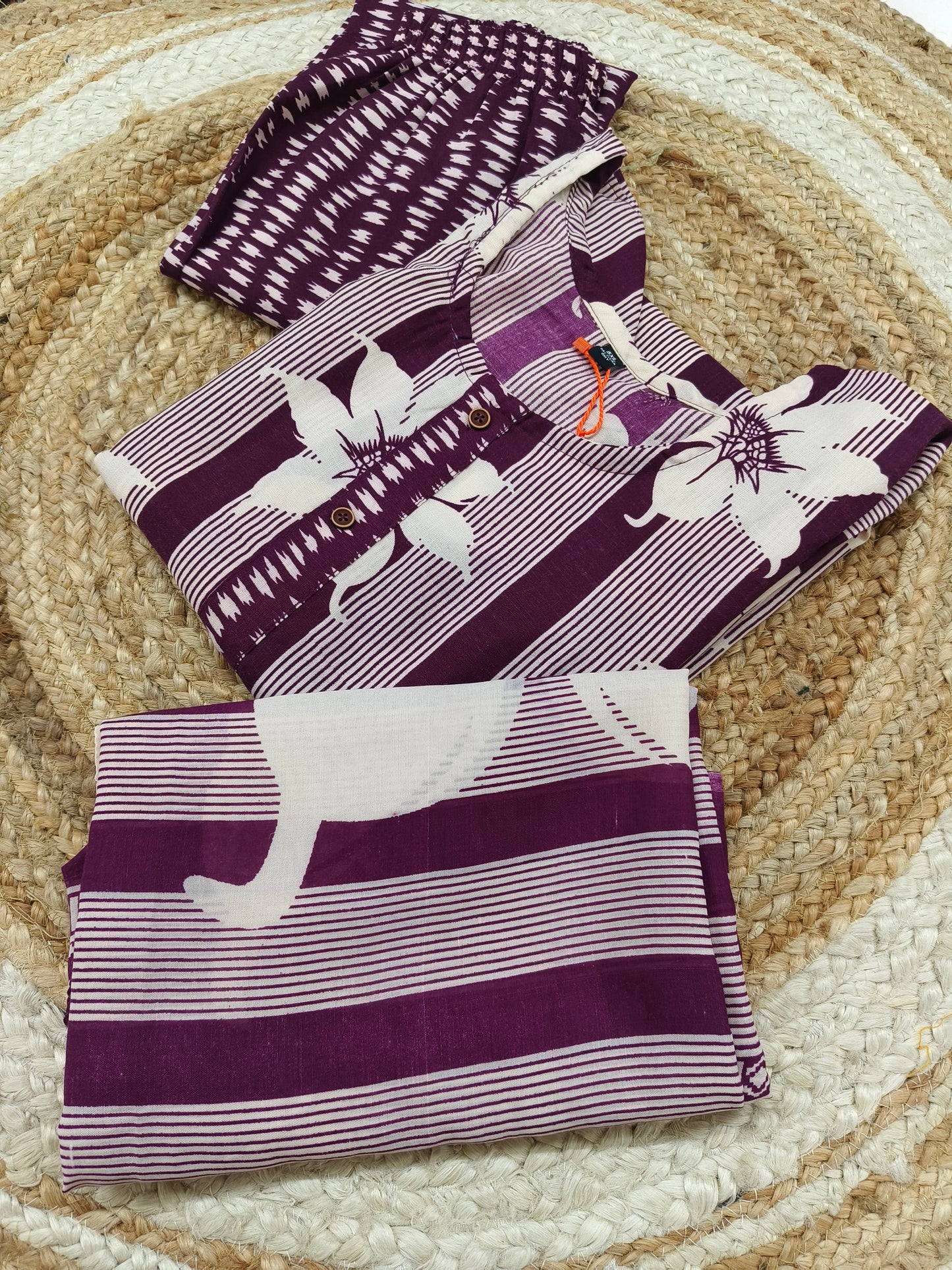 Wine Cotton sets with duppatta