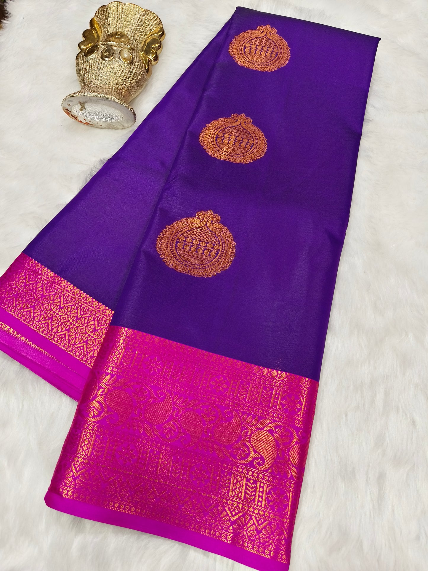 Purple with pink Semi silk saree
