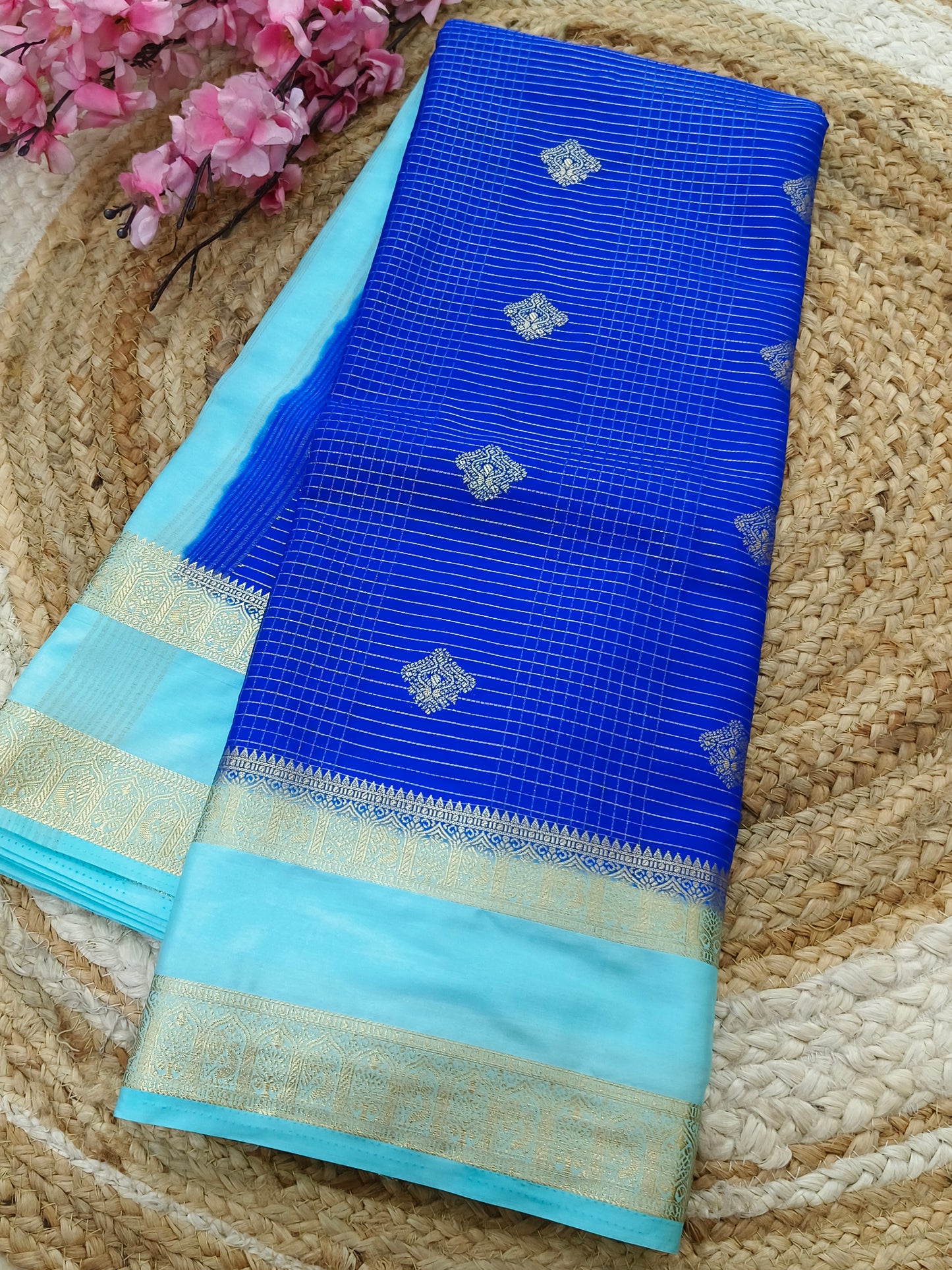 Royal blue with Blue Semi Mysore silk