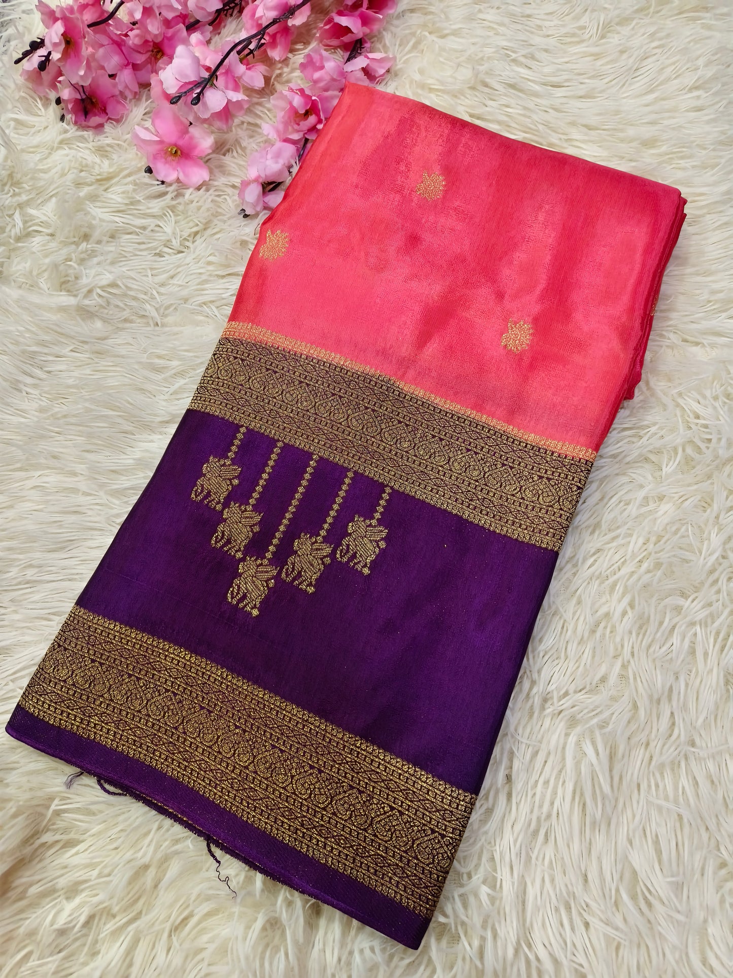 Pink With Purple Munga silk saree