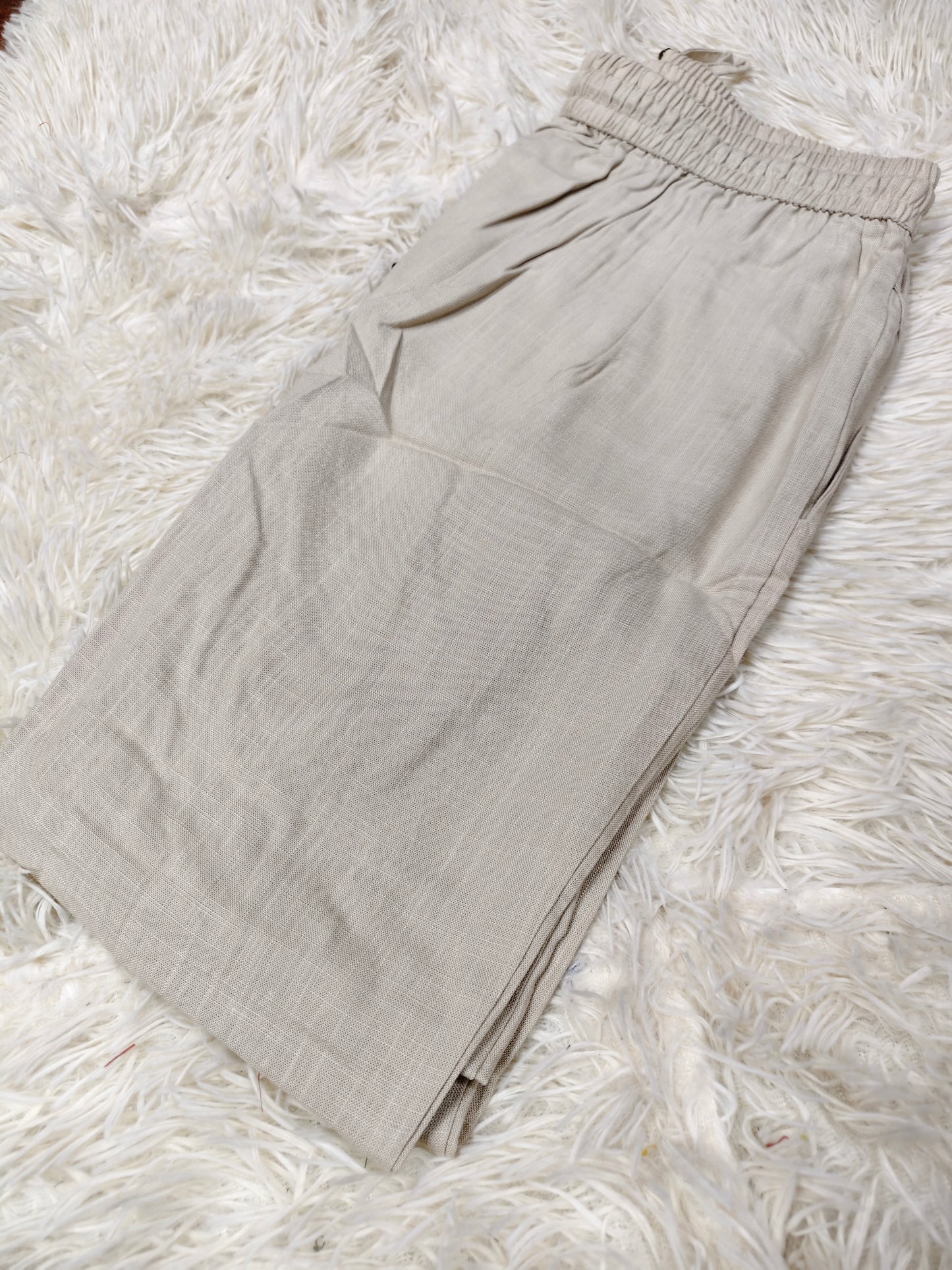 Cream Blended linen rayon straight pants