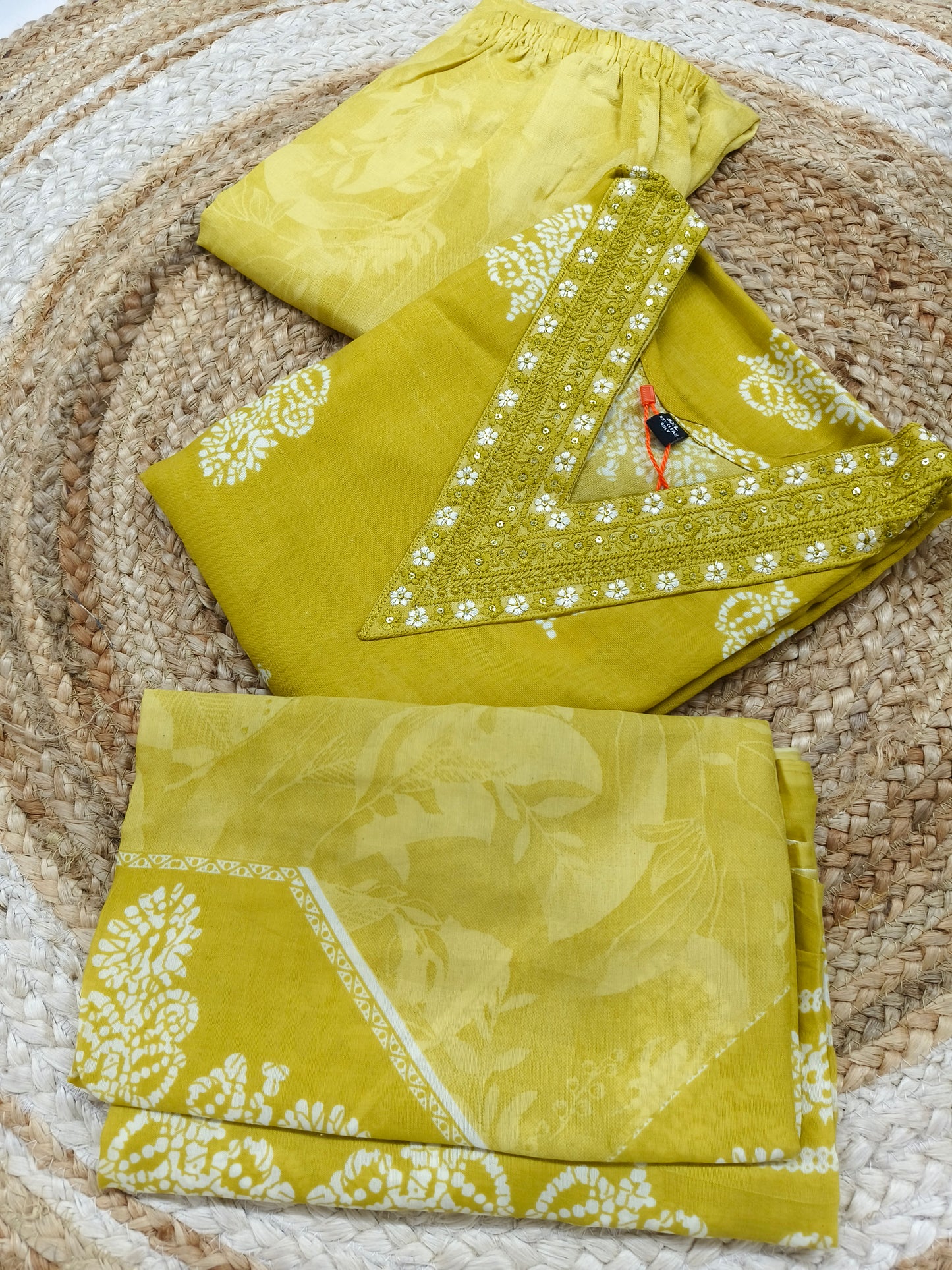 Yellow Cotton sets with duppatta