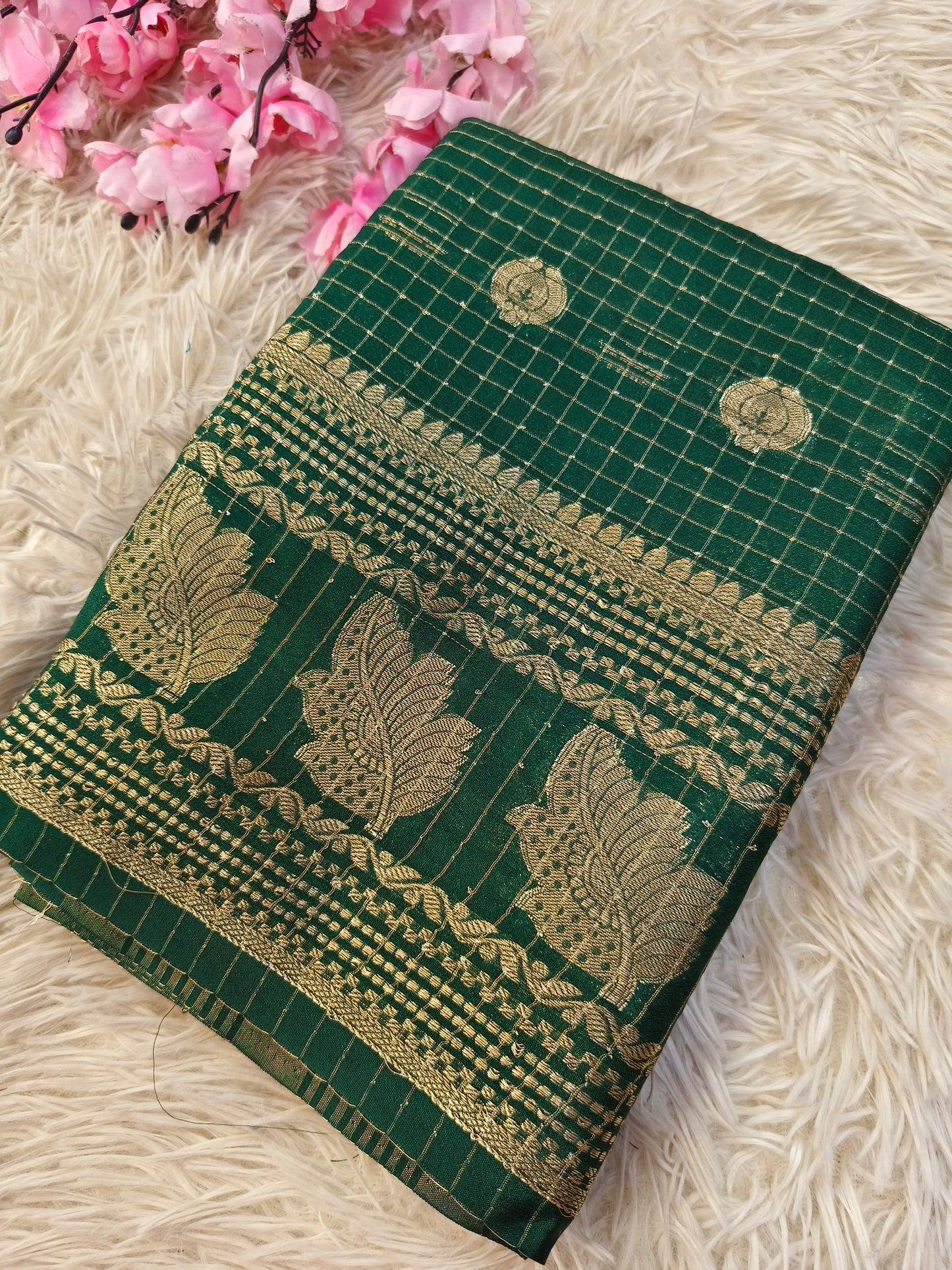 Bottle Green semi Mysore silk saree