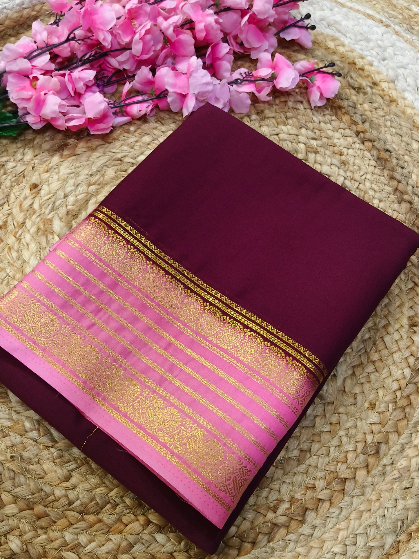 Wine With Pink semi Mysore crepe silk saree