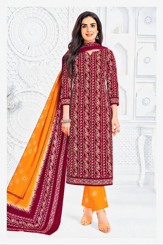 Wine with Yellow pure cotton suits