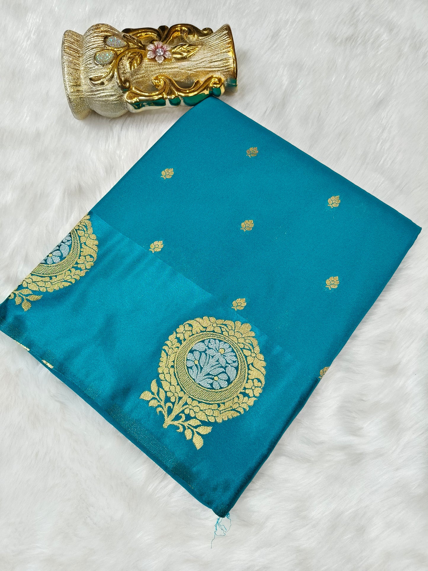 Sea blue viscose silk saree