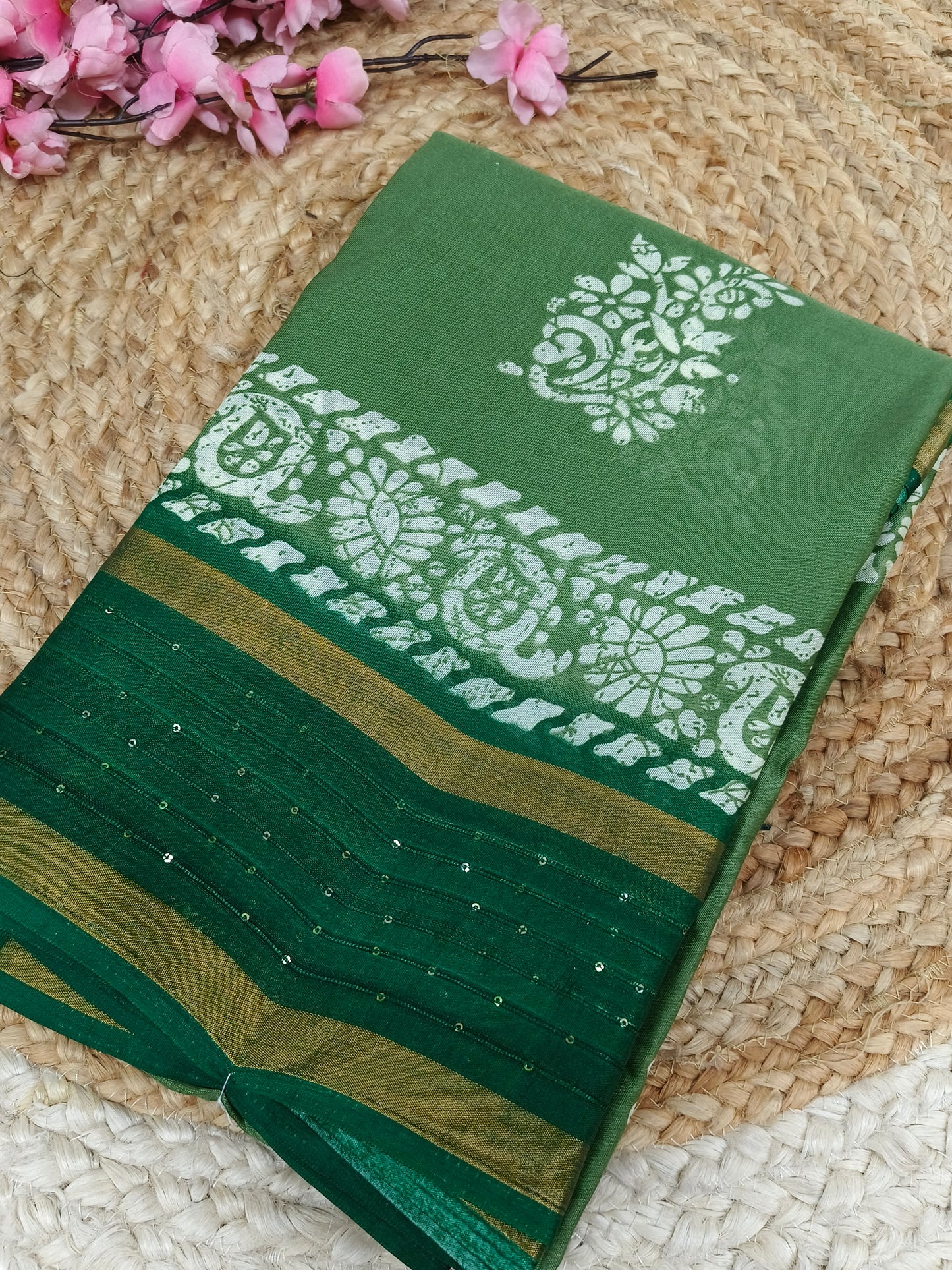 Pista green with bottle green sequence saree