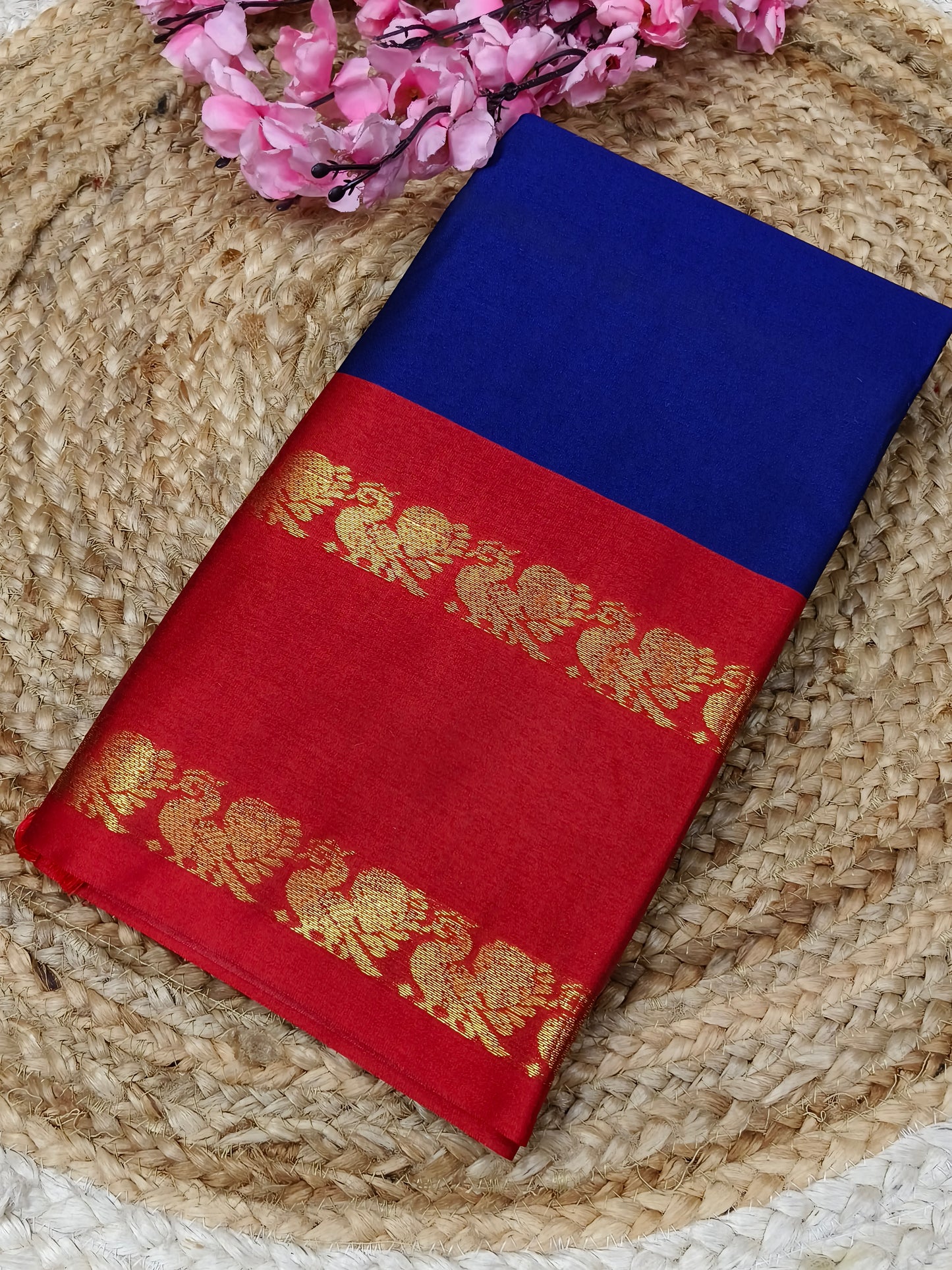 Blue With Red Gadwal Semi silk saree