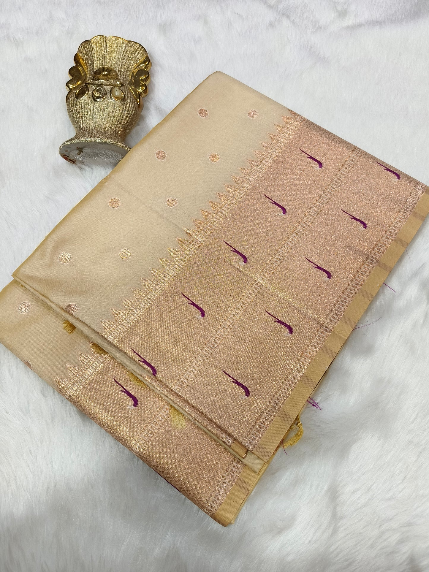 Cream Paithani silk saree