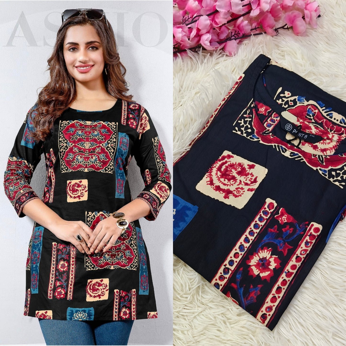 Black Cotton short Kurtis