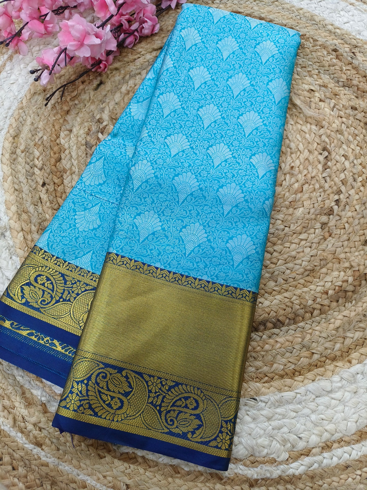 Blue with Royal blue soft silk saree
