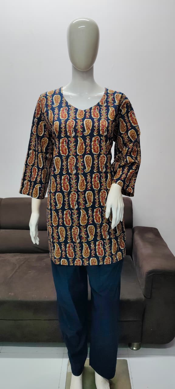 Navy blue pure cotton kurta