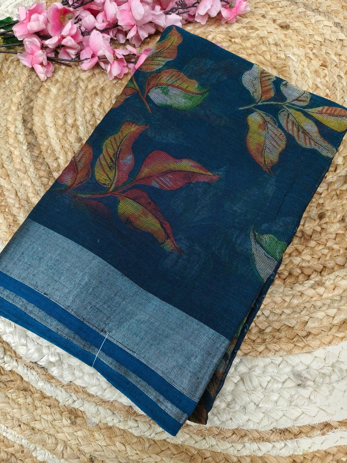 blue - Black Lenin Cotton saree