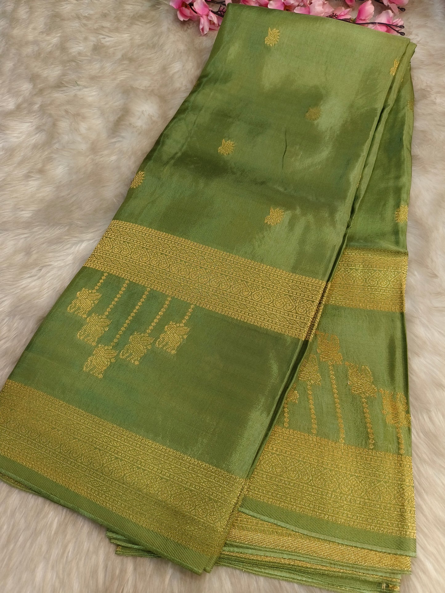 Mint green munga silk saree