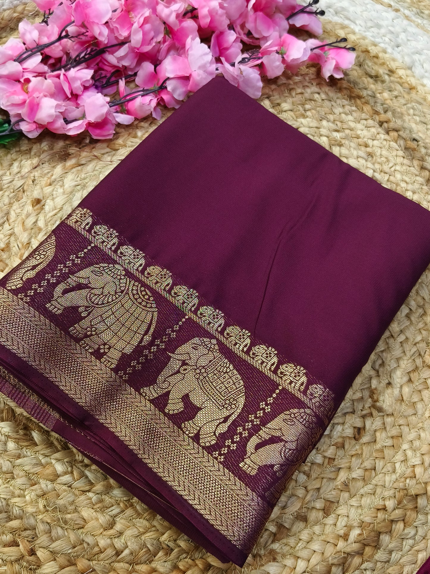 Winish brown semi Mysore crepe silk saree