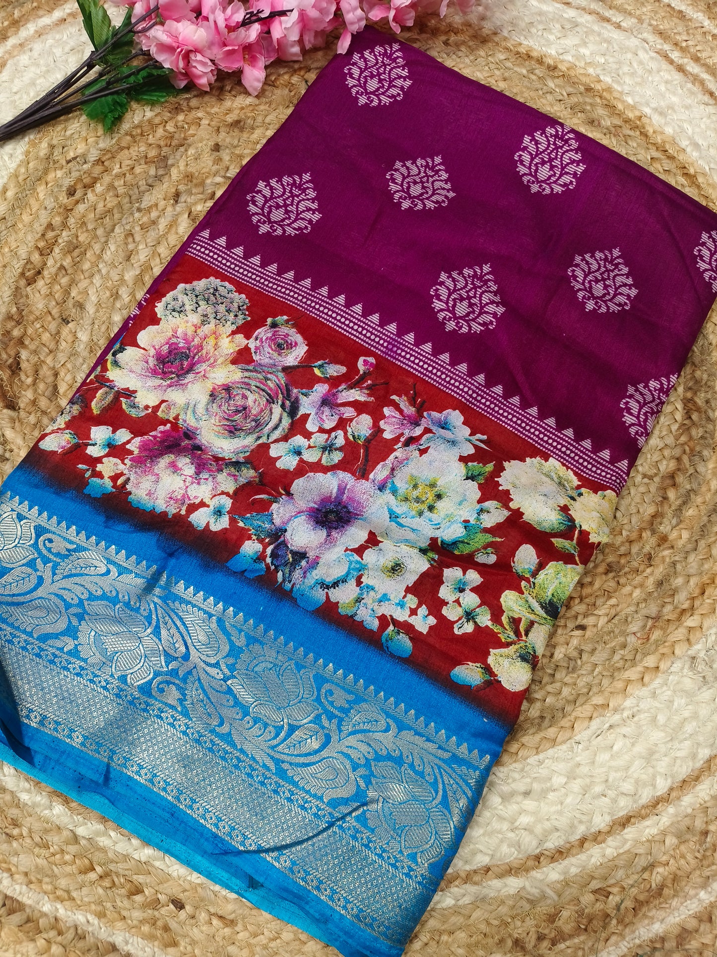 Marron with blue Binny silk saree