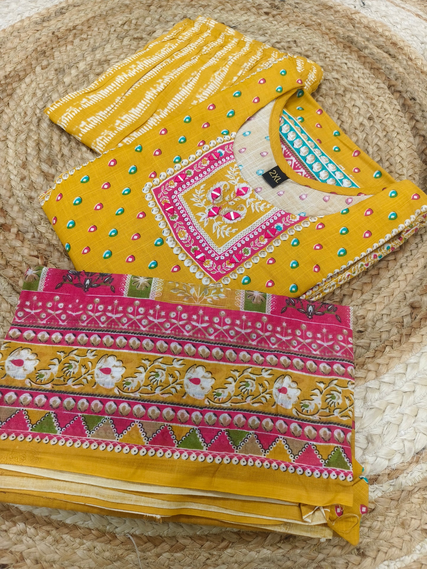 Yellow cotton sets with duppatta