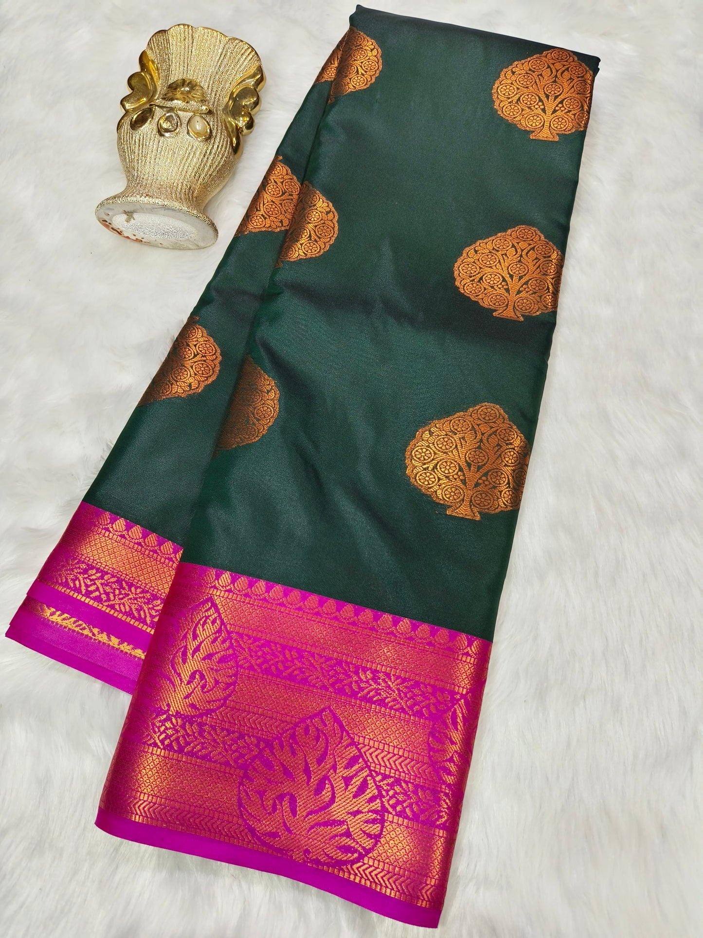 Bottle Green Semi silk saree