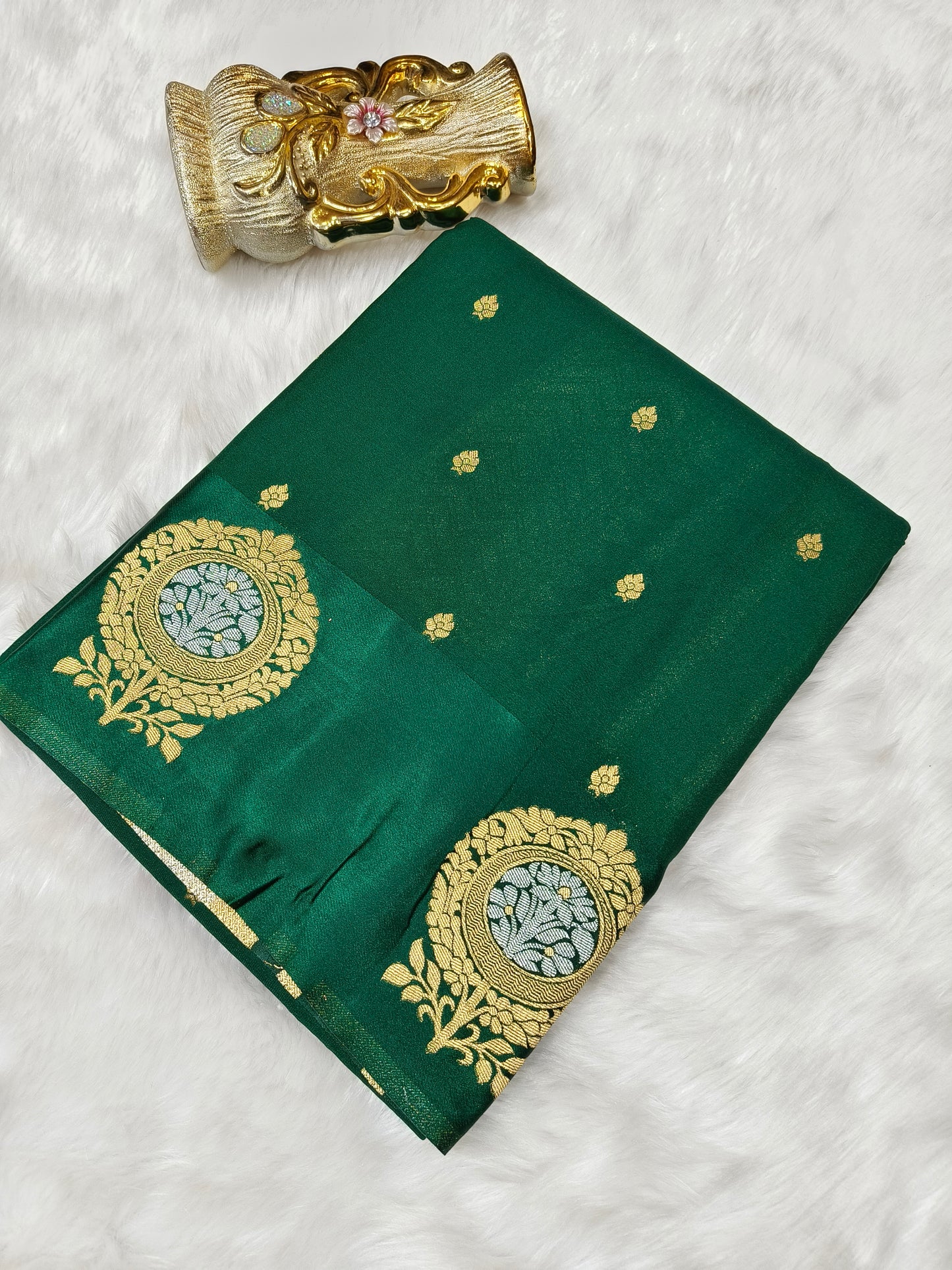 Bottle Green viscose silk saree