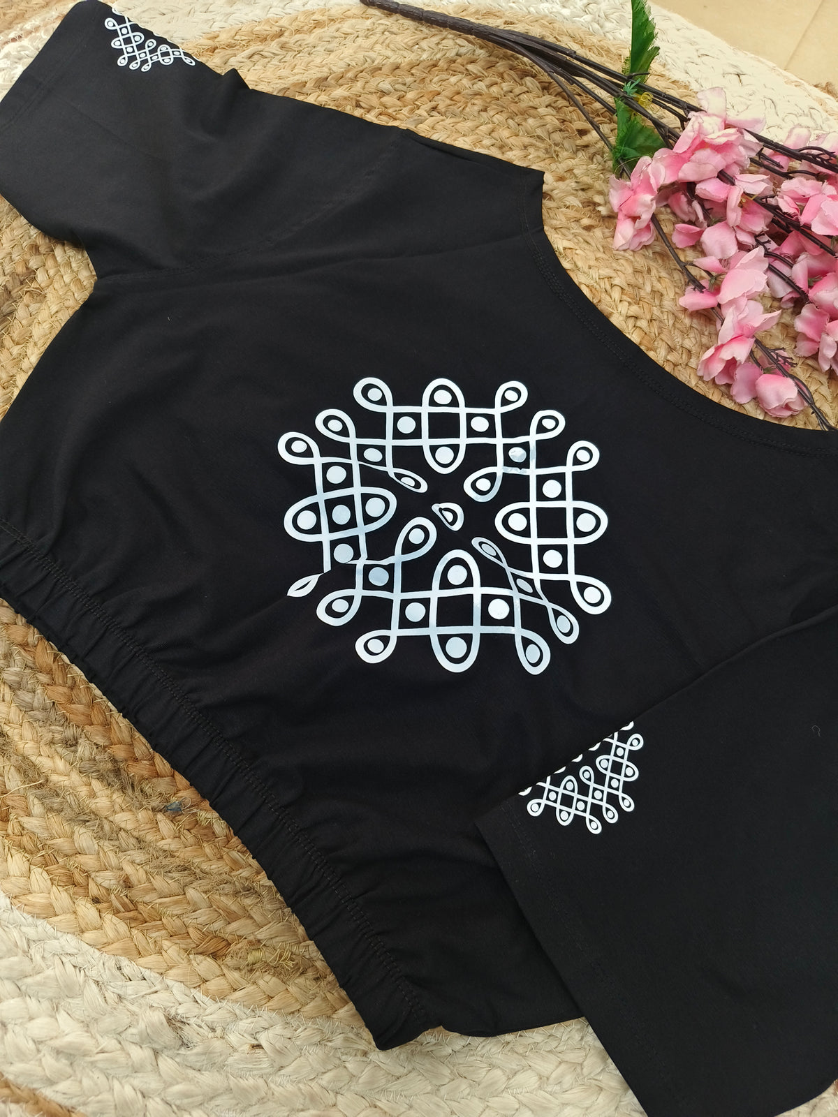 Black Stretchable blouse with unique printed design