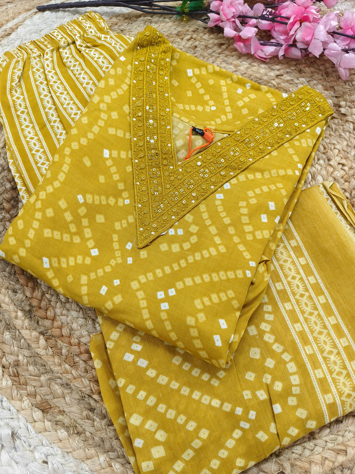 Yellow Cotton sets with duppatta