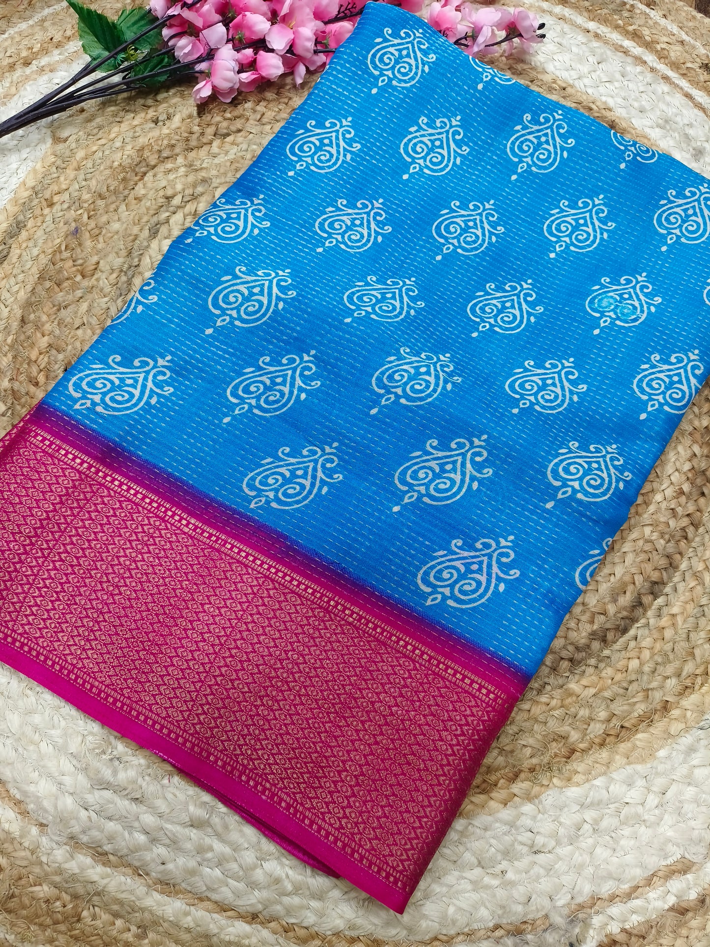 Blue with pink Binny silk saree