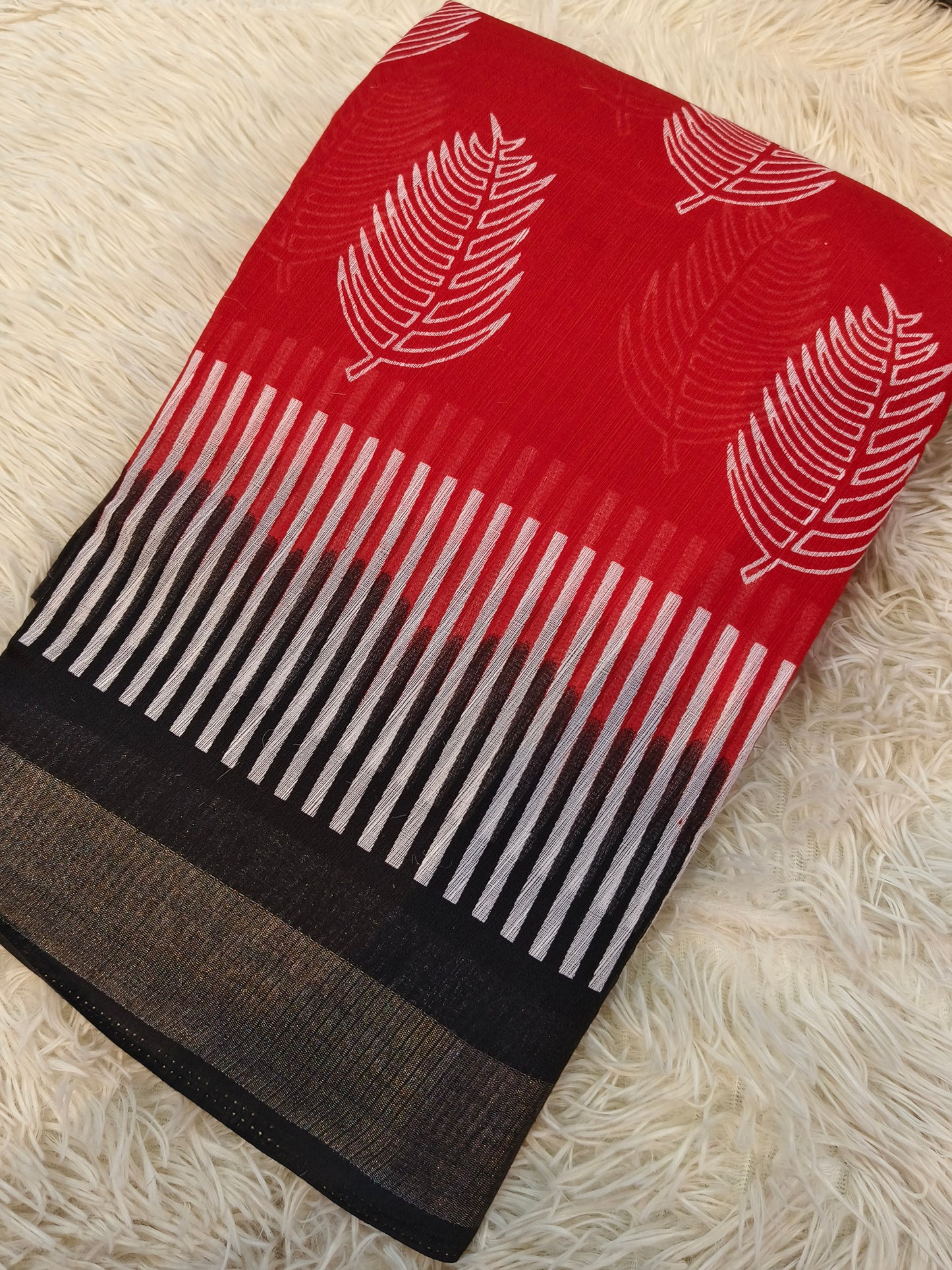 Red With Black Lenin Silk saree