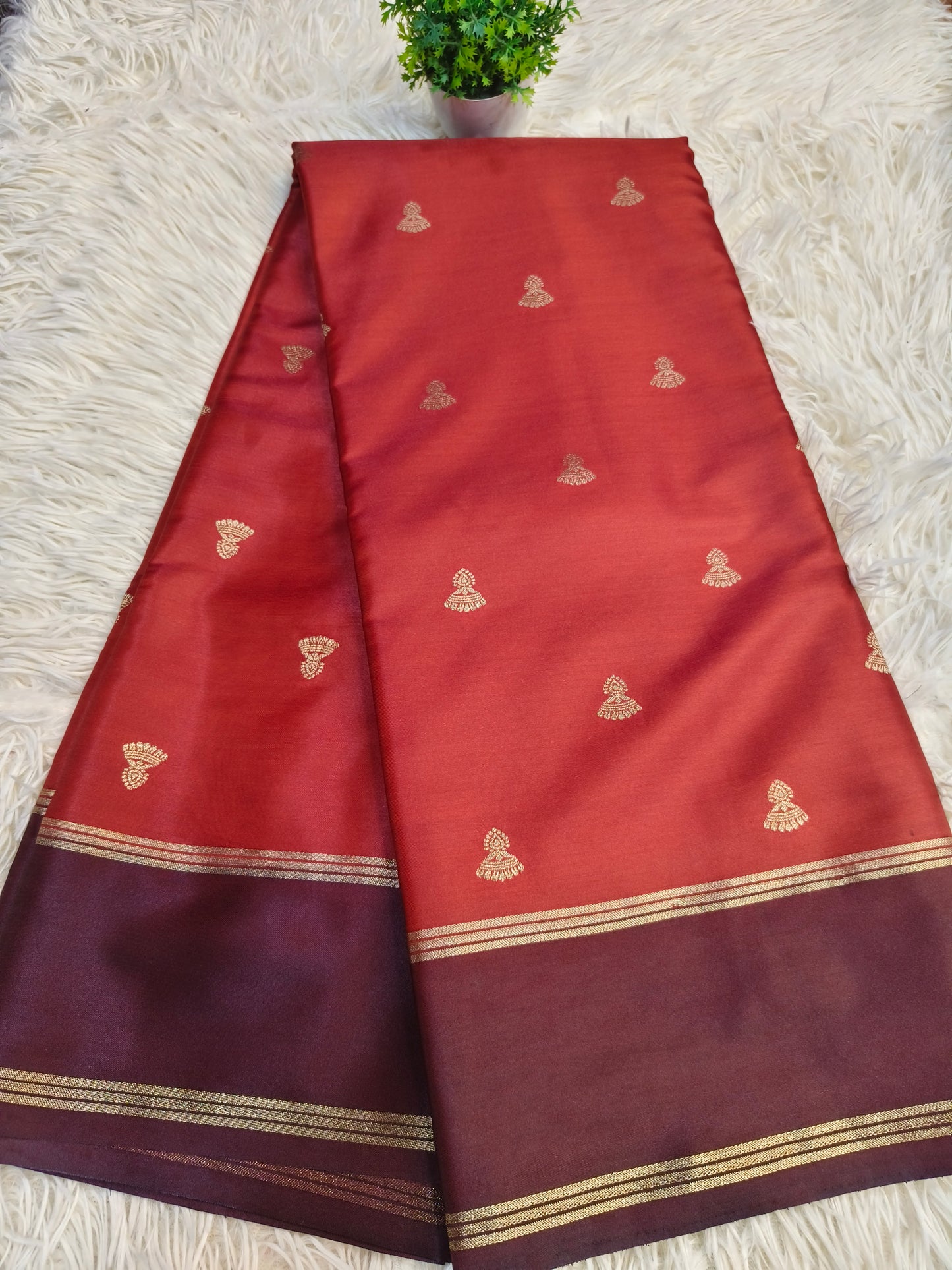 Rustic orange with Brown Elegant gaji silk saree