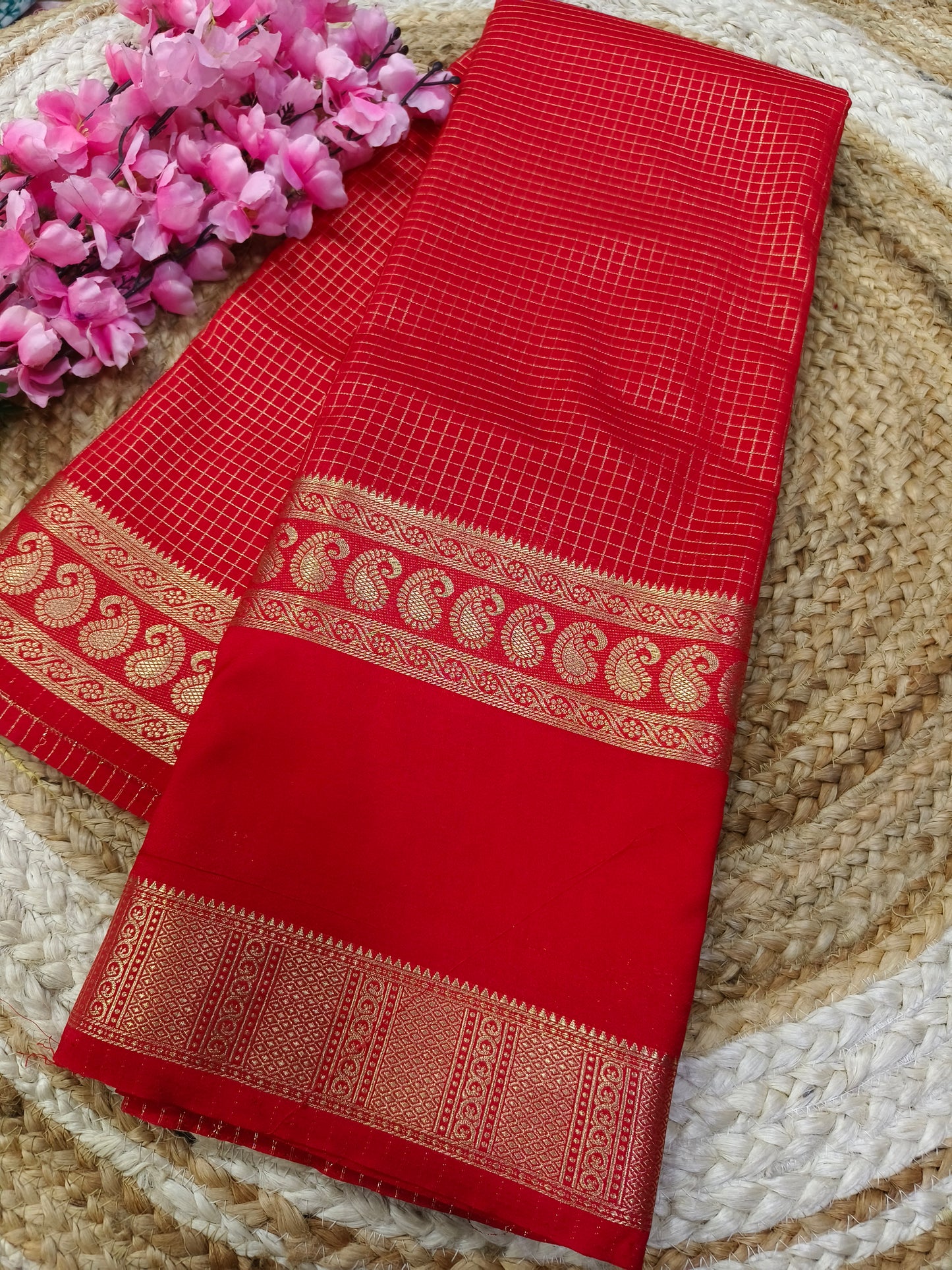 Red semi silk saree