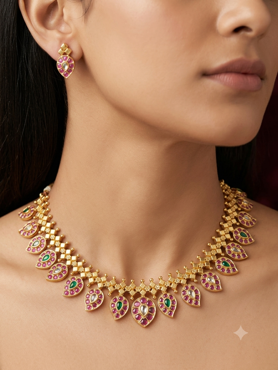 Temple-Inspired Mango Motif Necklace & Earrings Set