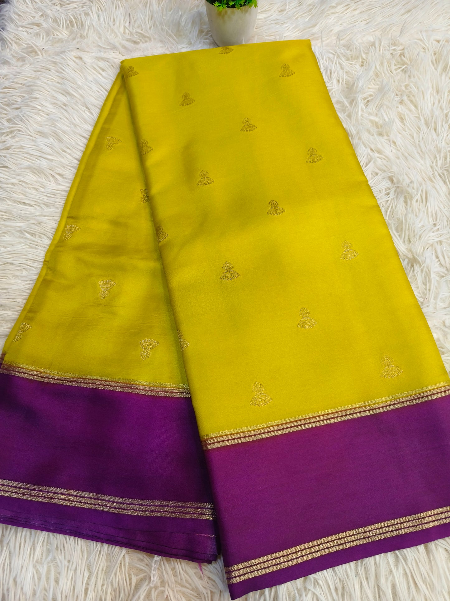 Yellow with purple Elegant gaji silk saree