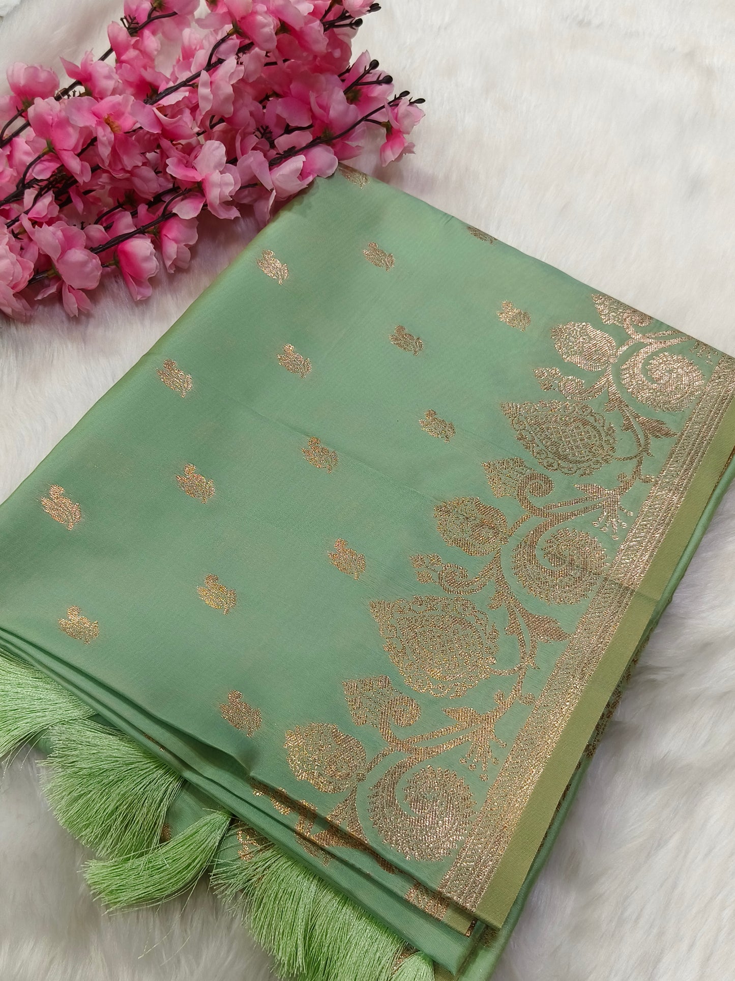 Pista Green Soft mulberry silk saree