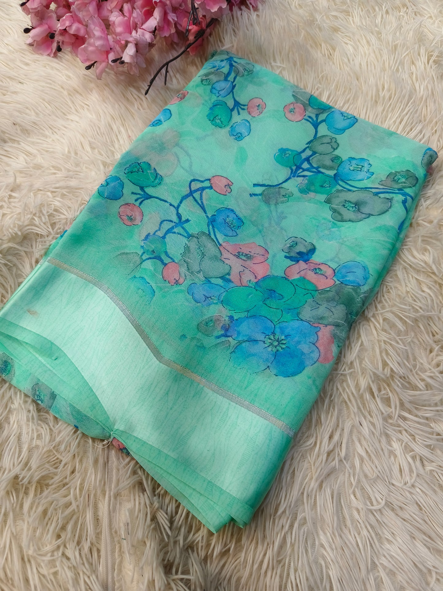 Blue fancy georgette saree