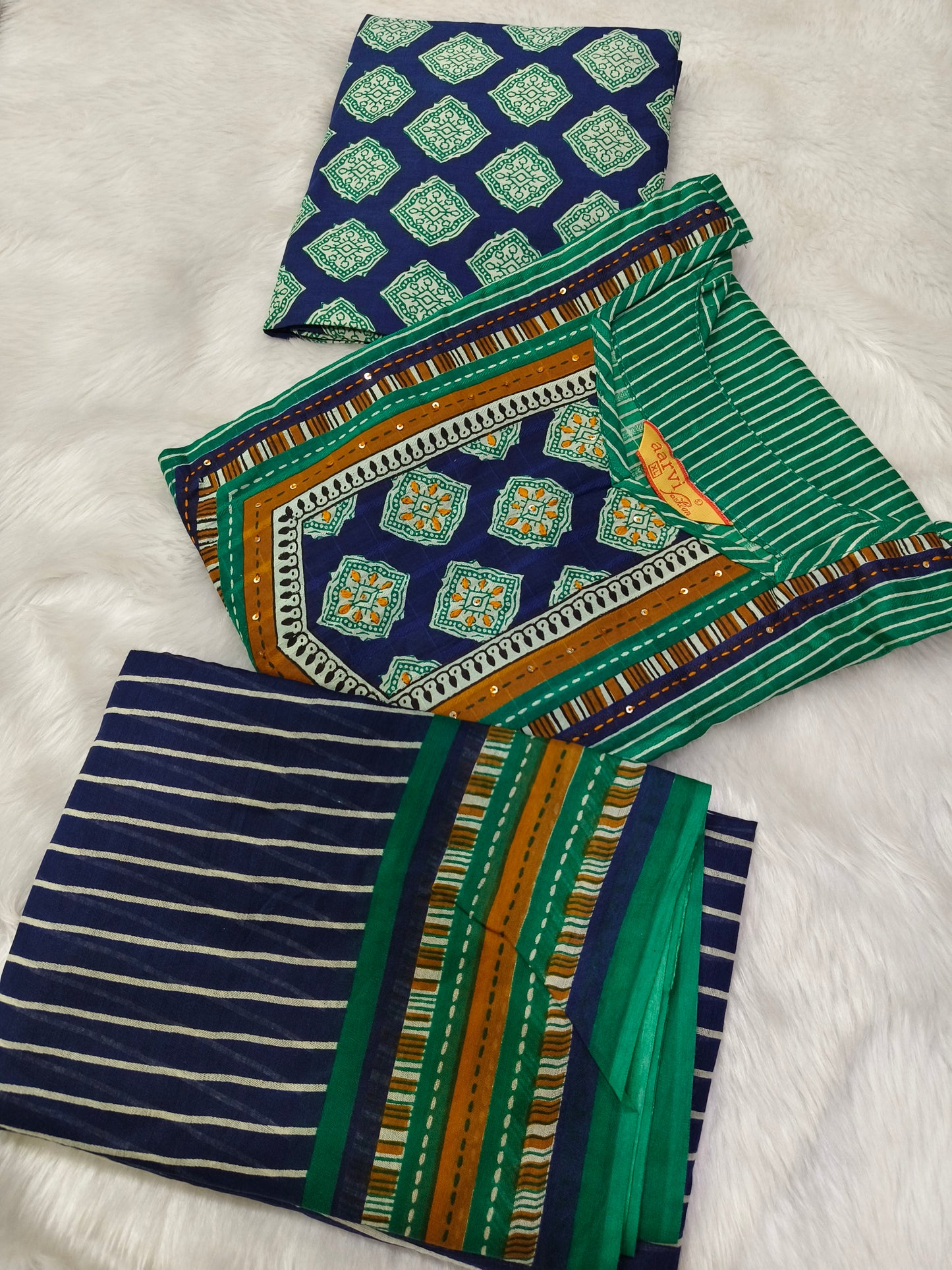 Blue Rama Green Aarvi Pure Cotton Suit