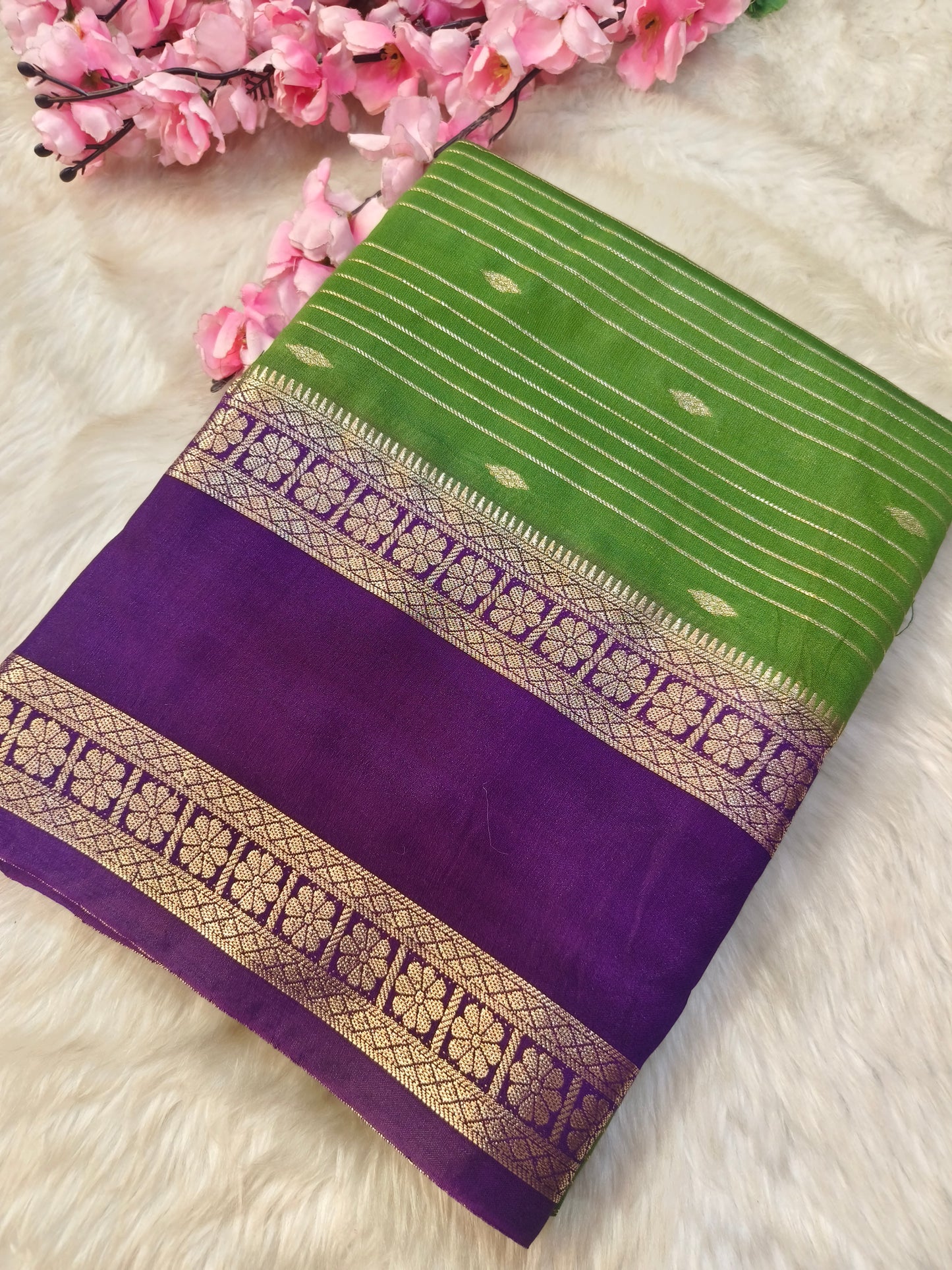 Green With Purple Assam silk saree