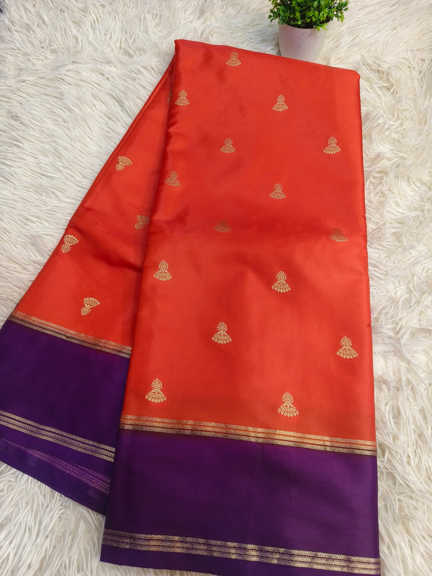 Orange with purple Elegant gaji silk saree