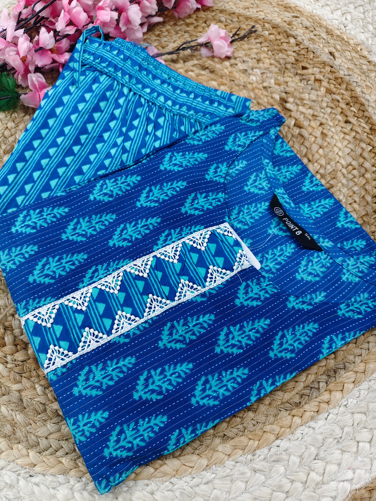Blue Elegant Printed Cotton Kurta