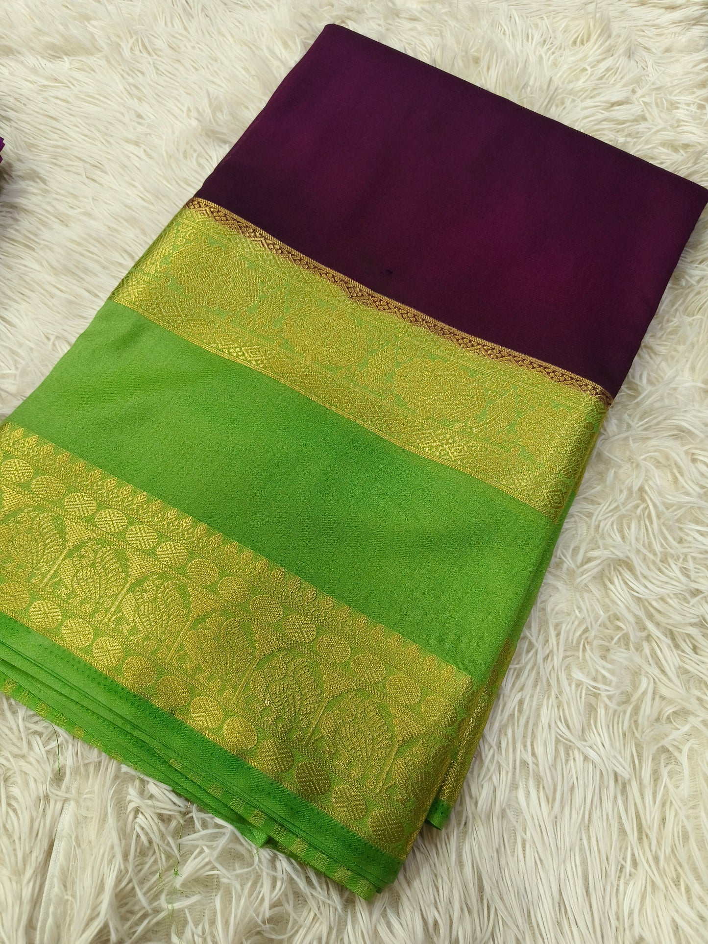 Wine With Green semi Mysore crepe silk