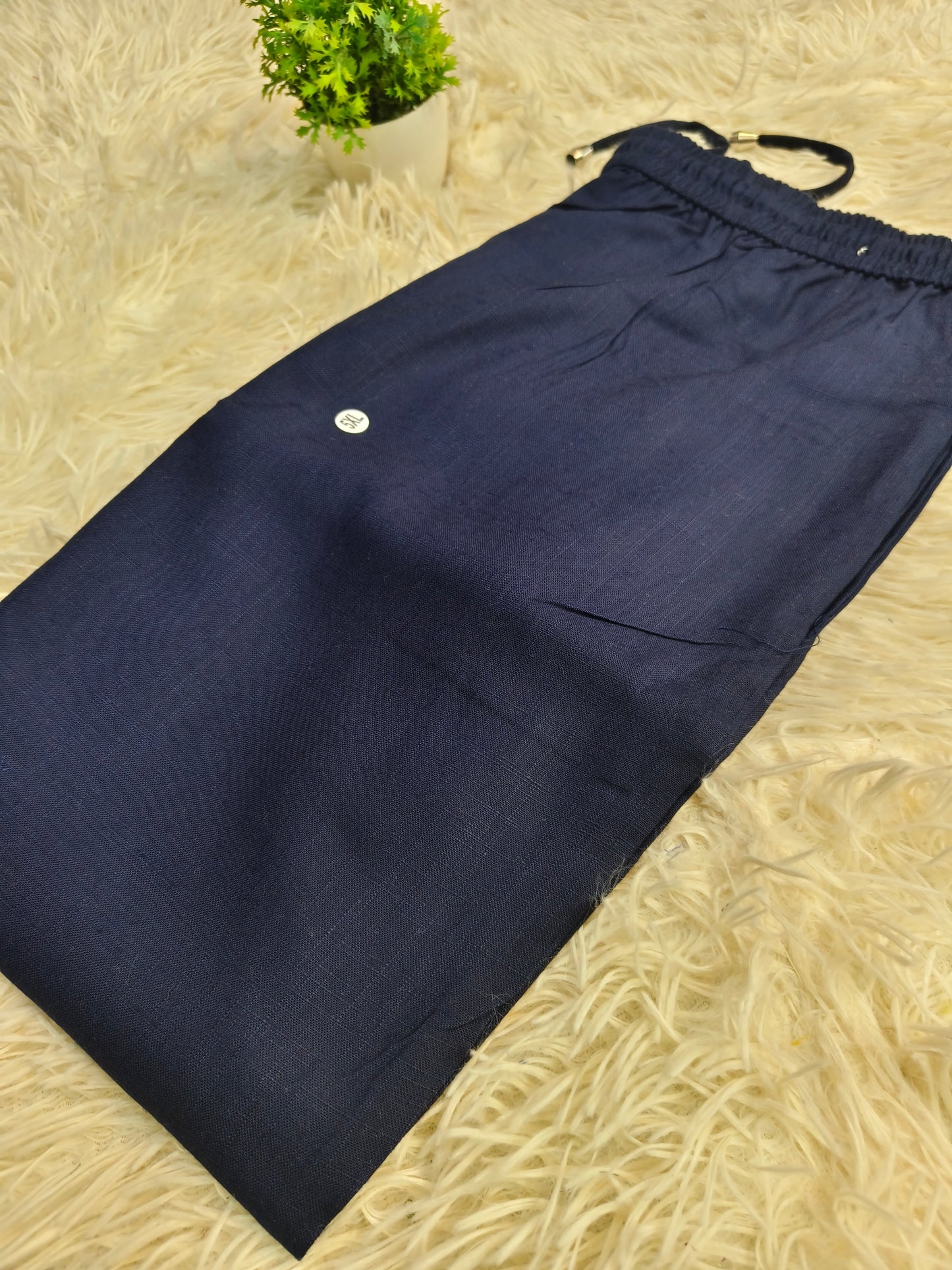 Navy Blue Blended linen rayon straight pants