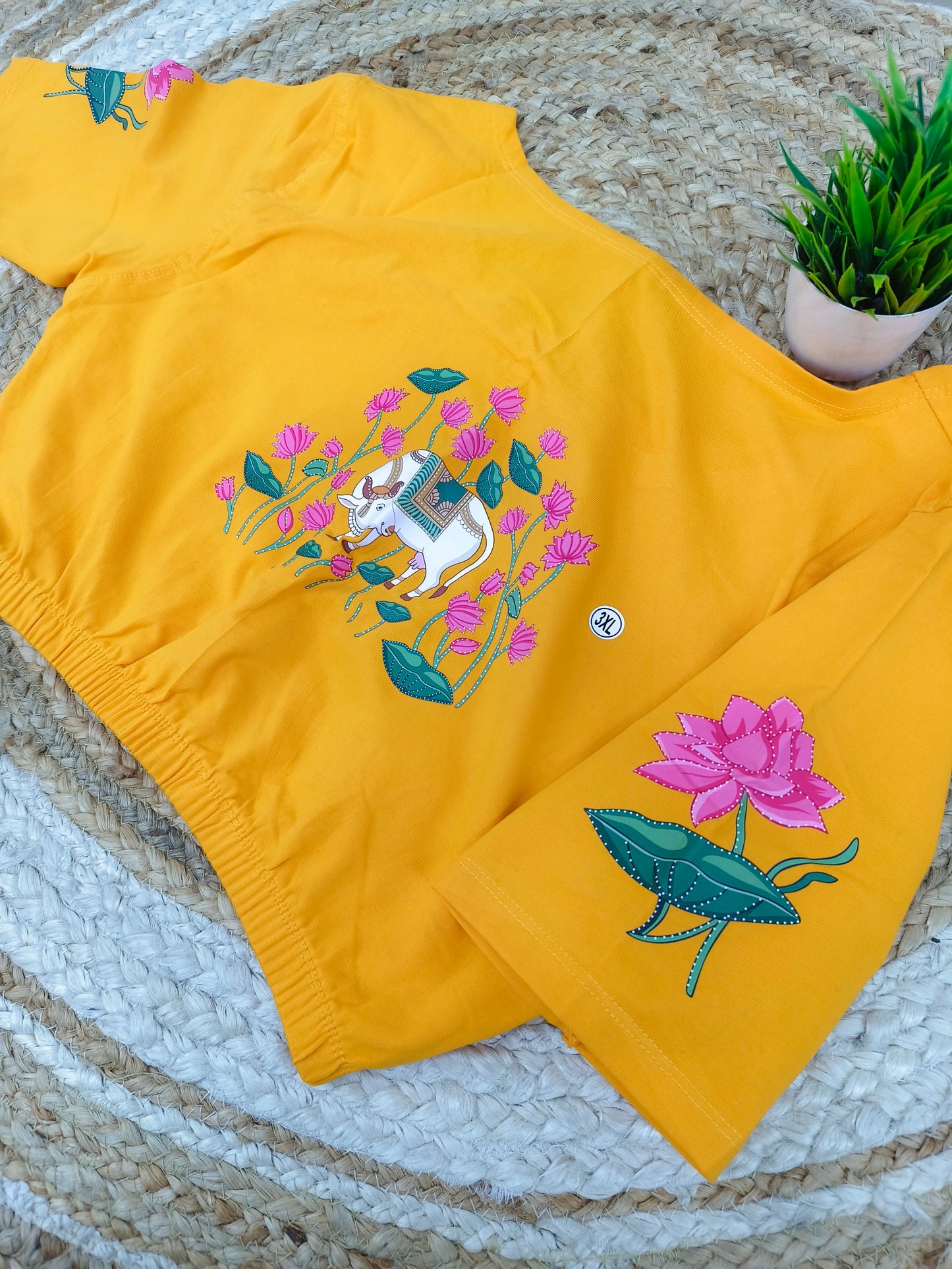 Yellow Stretchable blouse with unique printed design
