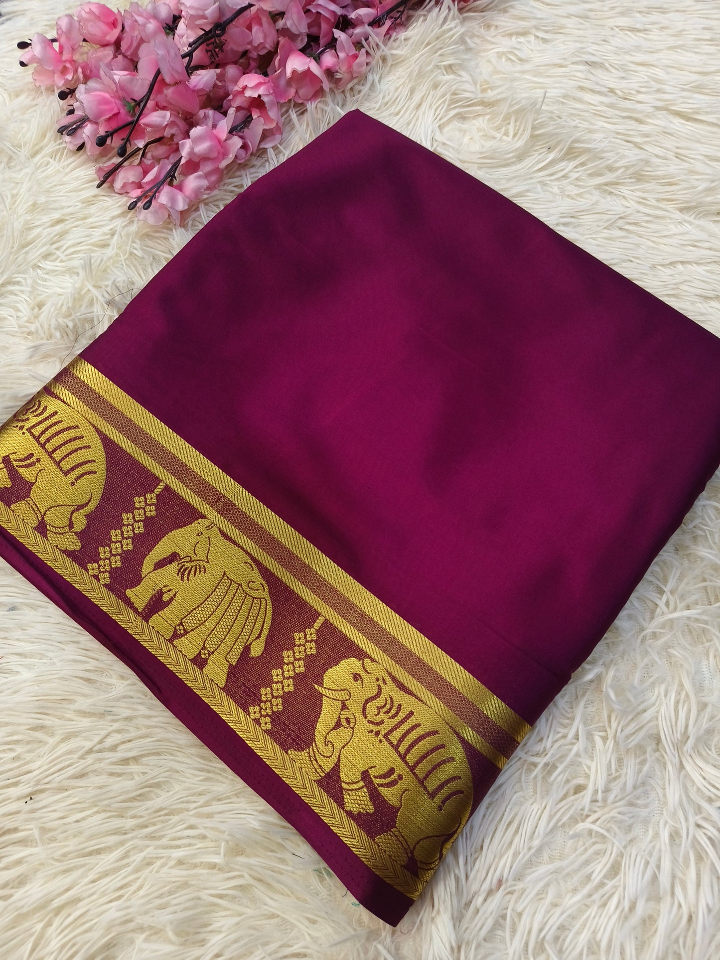 Dark wine semi Mysore crepe silk saree