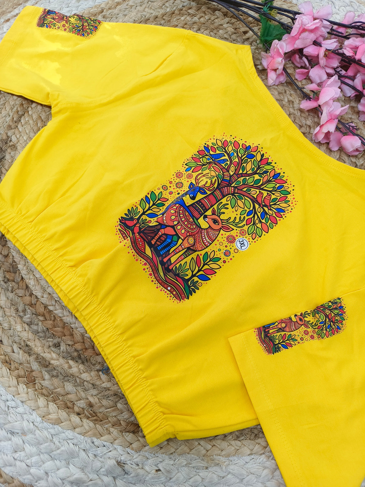Yellow Stretchable blouse with unique printed design