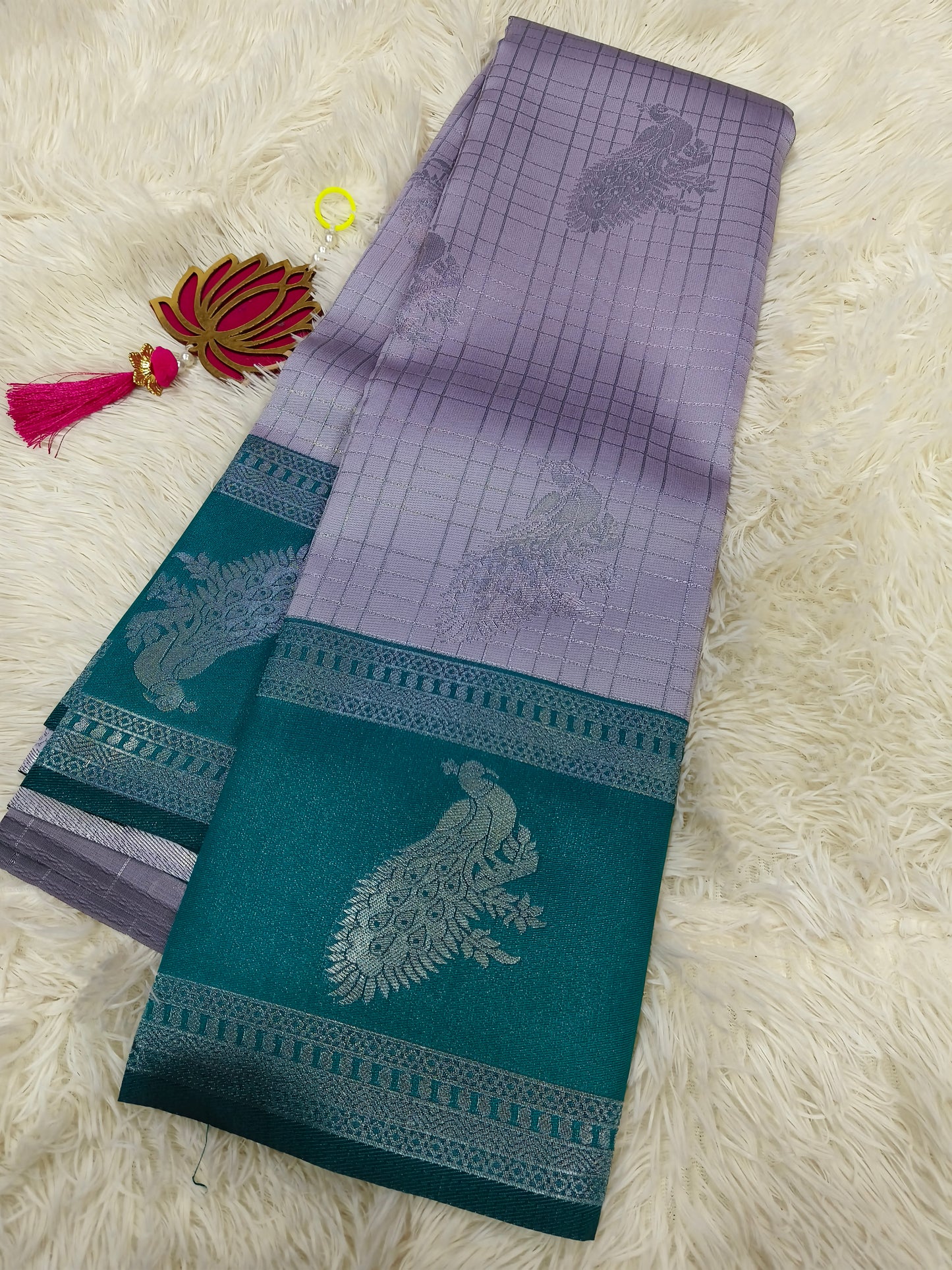 Silver with green Mercidised silk saree