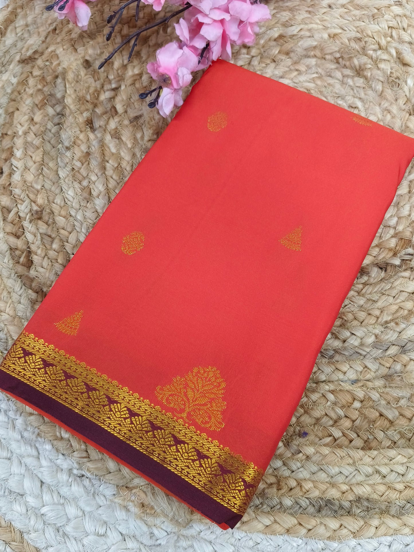 Rustic orange Elegant semi kanjivaram silk saree