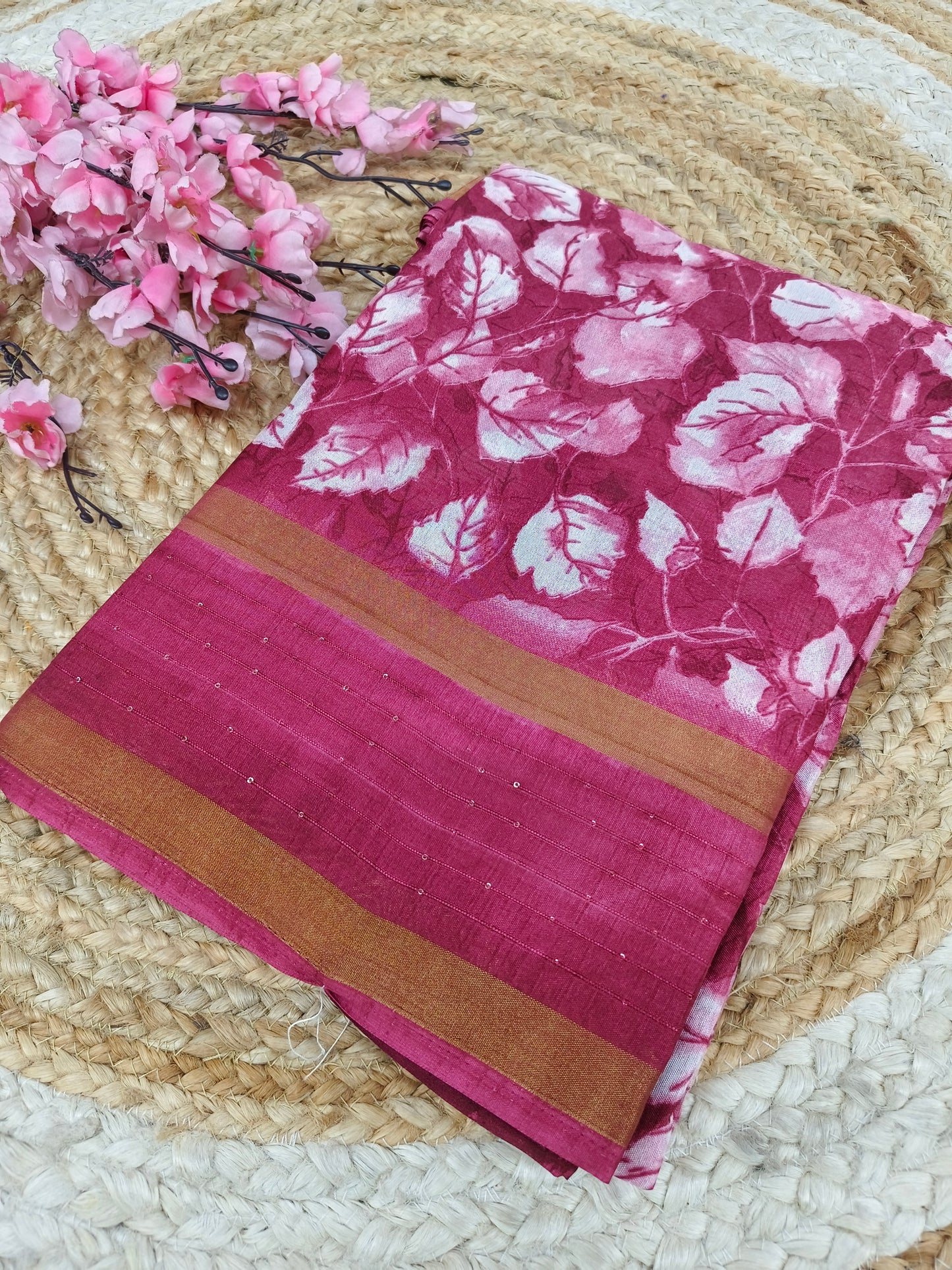 Rani pink sequence saree